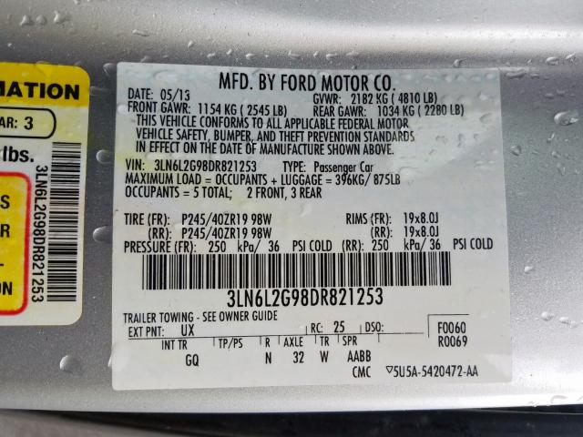 2013 LINCOLN MKZ 3LN6L2G98DR821253