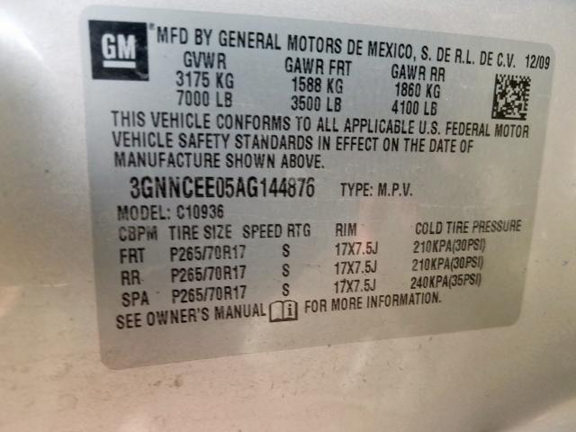 2010 CHEVROLET AVALANCHE 3GNNCEE05AG144876