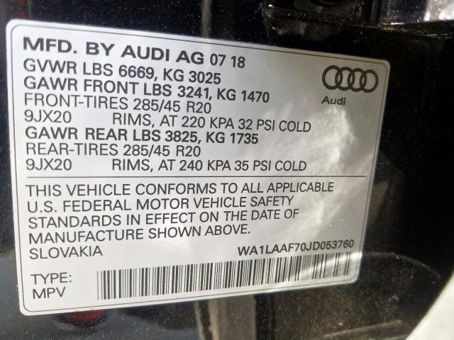 VIN WA1LAAF70JD053760 2018 Audi Q7, Premium Plus no.10