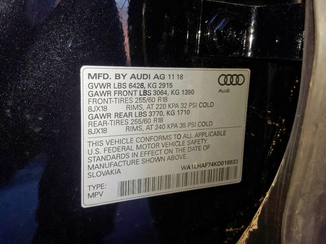 VIN WA1LHAF74KD019933 2019 Audi Q7, Premium Plus no.10