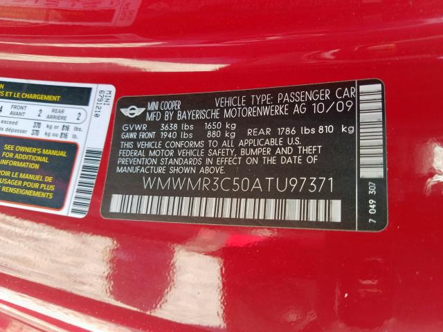 2010 MINI COOPER WMWMR3C50ATU97371