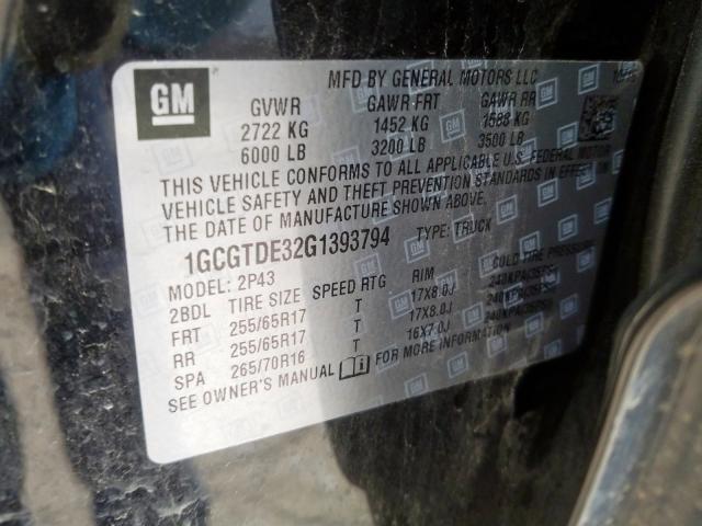 2016 CHEVROLET COLORADO Z 1GCGTDE32G1393794
