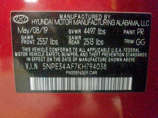 2019 HYUNDAI SONATA LIM 5NPE34AF7KH794038