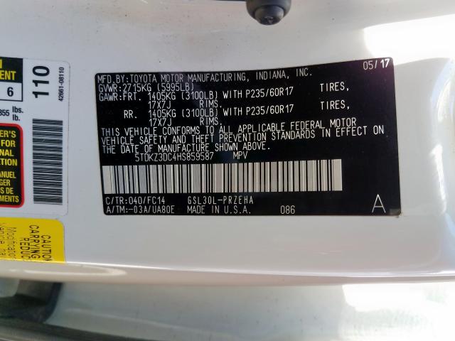 2017 TOYOTA SIENNA LE 5TDKZ3DC4HS859587