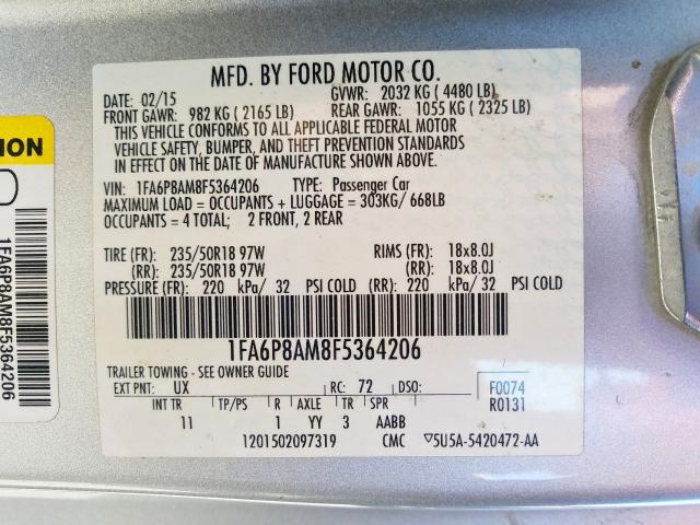 2015 FORD MUSTANG - 1FA6P8AM8F5364206