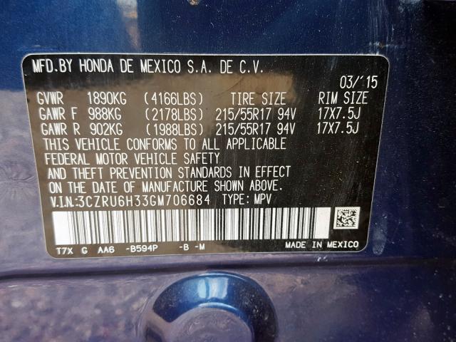 2016 HONDA HR-V LX 3CZRU6H33GM706684