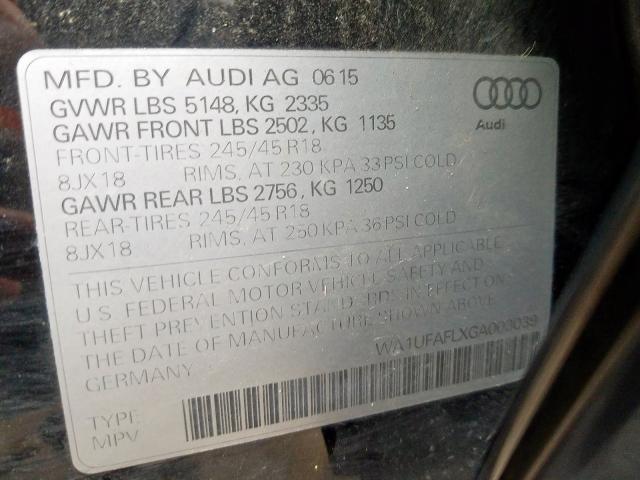 VIN WA1UFAFLXGA003039 2016 Audi A4, Premium Plus no.10