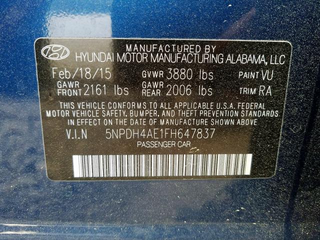 2015 HYUNDAI ELANTRA SE 5NPDH4AE1FH647837