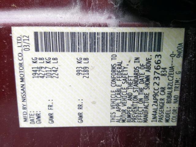 2012 NISSAN ALTIMA BAS 1N4AL2AP9CC237663