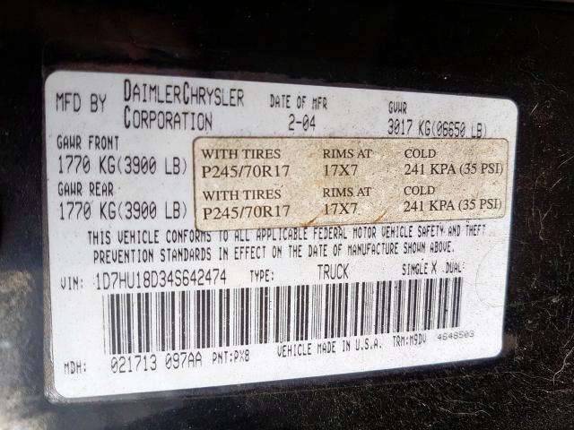2004 DODGE RAM 1500 S 1D7HU18D34S642474