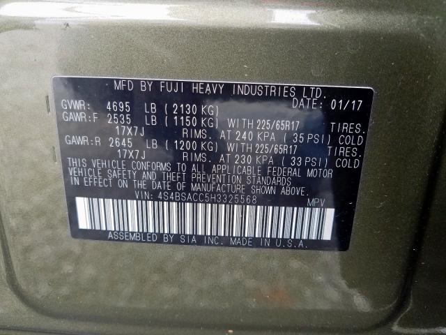 2017 SUBARU OUTBACK 2. 4S4BSACC5H3325568