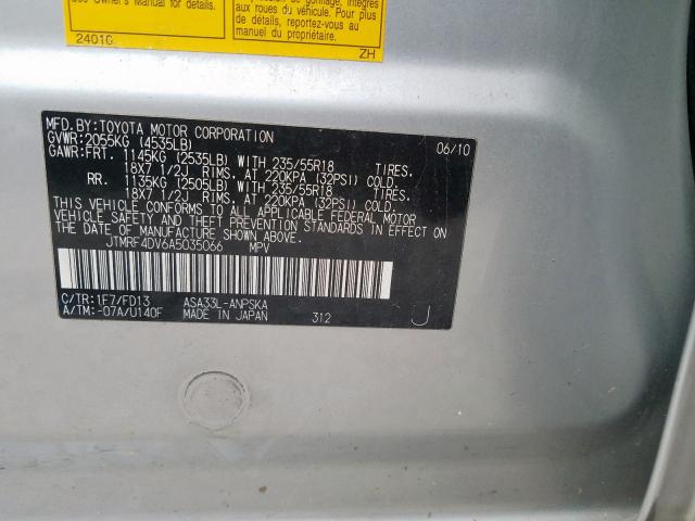 2010 TOYOTA RAV4 SPORT JTMRF4DV6A5035066