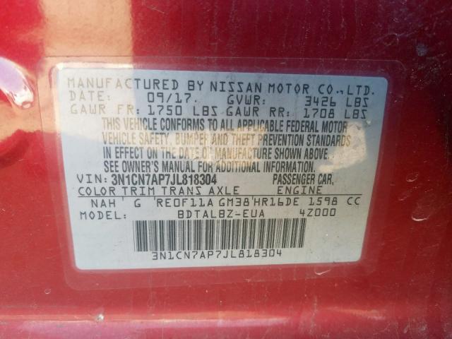 2018 NISSAN VERSA S 3N1CN7AP7JL818304