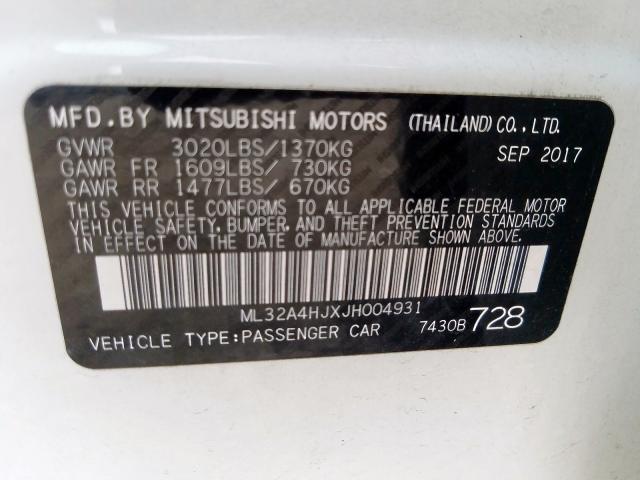 2018 MITSUBISHI MIRAGE SE ML32A4HJXJH004931