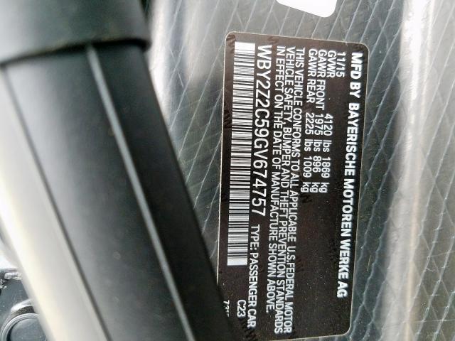 VIN WBY2Z2C59GV674757 2016 BMW I8 no.10