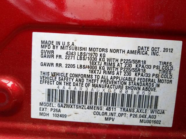 2013 MITSUBISHI OUTLANDER 4A4AR3AUXDE008069