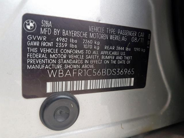 2011 BMW 528 I WBAFR1C56BDS36965