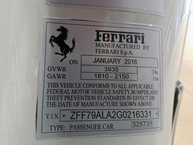 VIN ZFF79ALA2G0216331 2016 Ferrari 488 no.10