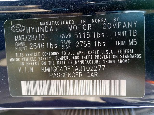 2010 HYUNDAI GENESIS 4. KMHGC4DF1AU102277