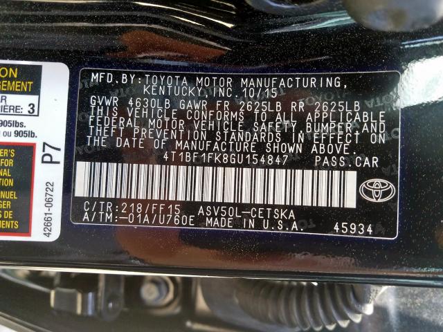 2016 TOYOTA CAMRY LE 4T1BF1FK8GU154847