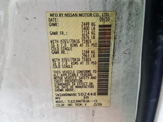 2011 NISSAN XTERRA OFF 5N1AN0NWXBC502448