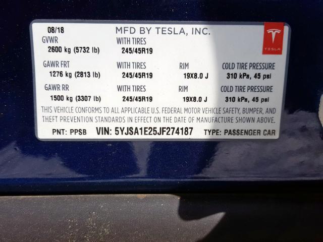 2018 TESLA MODEL S 5YJSA1E25JF274187