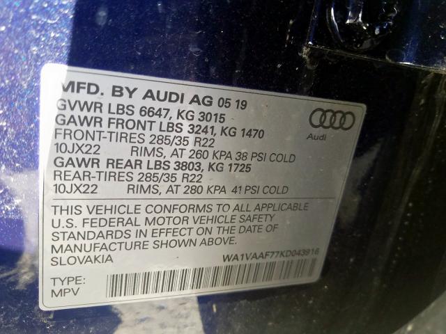 VIN WA1VAAF77KD043916 2019 Audi Q7, Prestige no.10