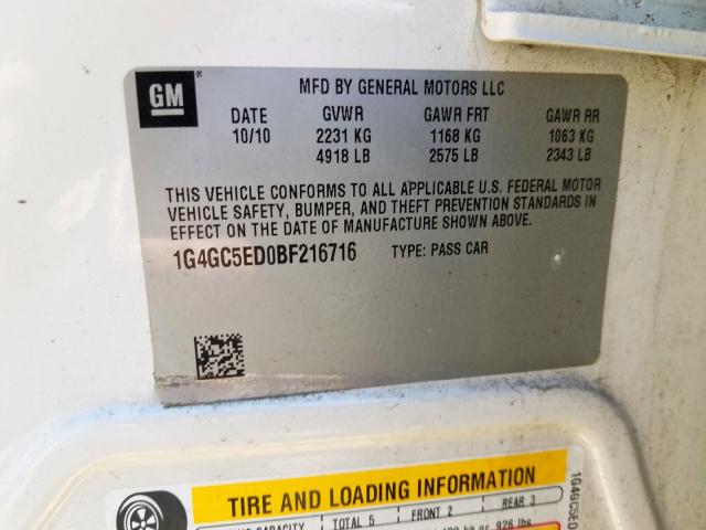 2011 BUICK LACROSSE C 1G4GC5ED0BF216716