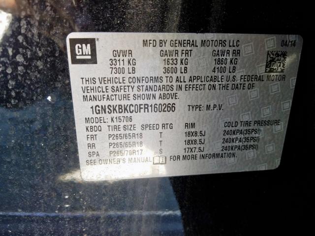 2015 CHEVROLET TAHOE K150 1GNSKBKC0FR160266
