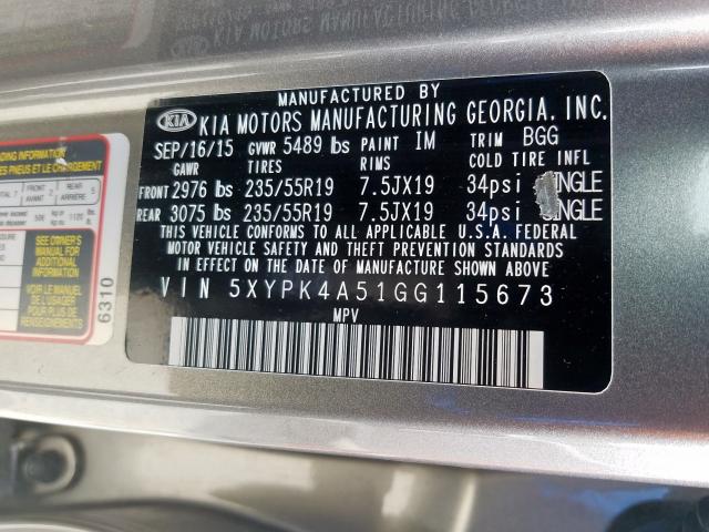 2016 KIA SORENTO SX 5XYPK4A51GG115673