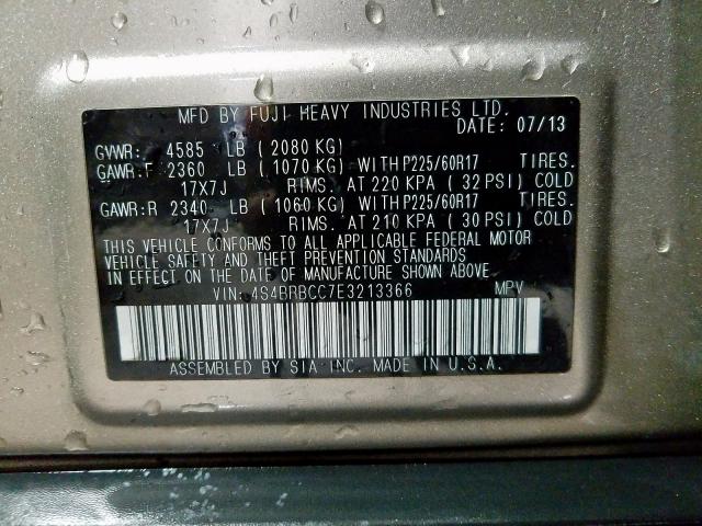 2014 SUBARU OUTBACK 2. 4S4BRBCC7E3213366