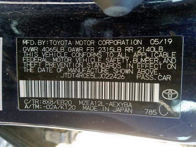 2020 TOYOTA COROLLA XS JTDT4RCE5LJ022426