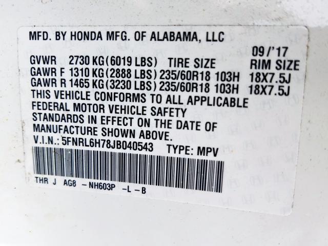 2018 HONDA ODYSSEY EX 5FNRL6H78JB040543
