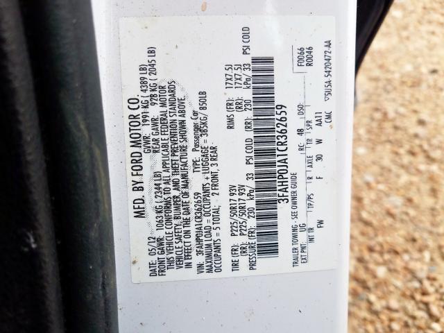 2012 FORD FUSION SEL 3FAHP0JA1CR362659