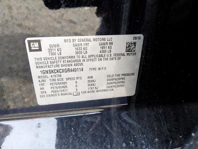 2016 CHEVROLET TAHOE K150 1GNSKCKCXGR449114