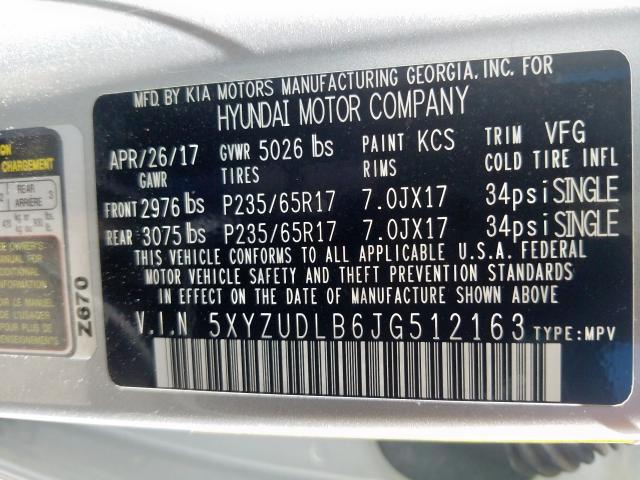 2018 HYUNDAI SANTA FE 5XYZUDLB6JG512163