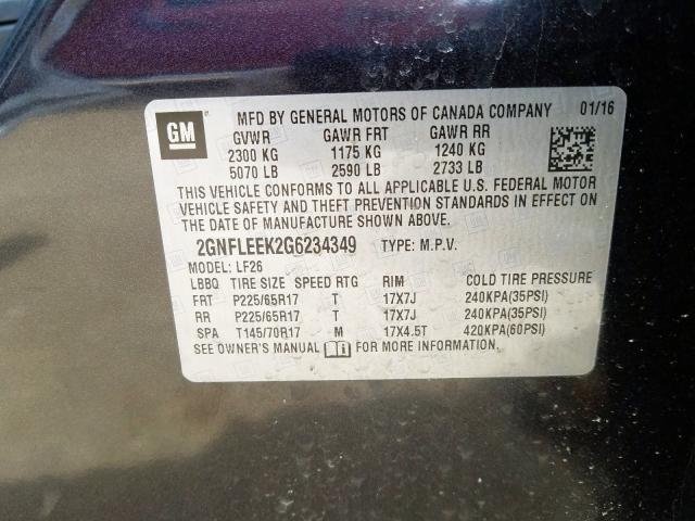 2016 CHEVROLET EQUINOX LS 2GNFLEEK2G6234349