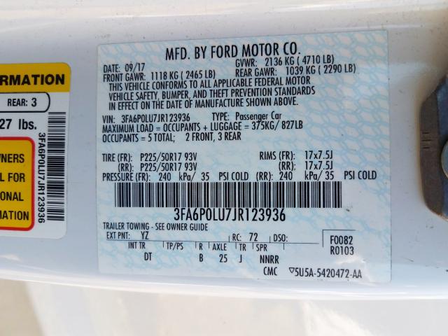 2018 FORD FUSION SE 3FA6P0LU7JR123936