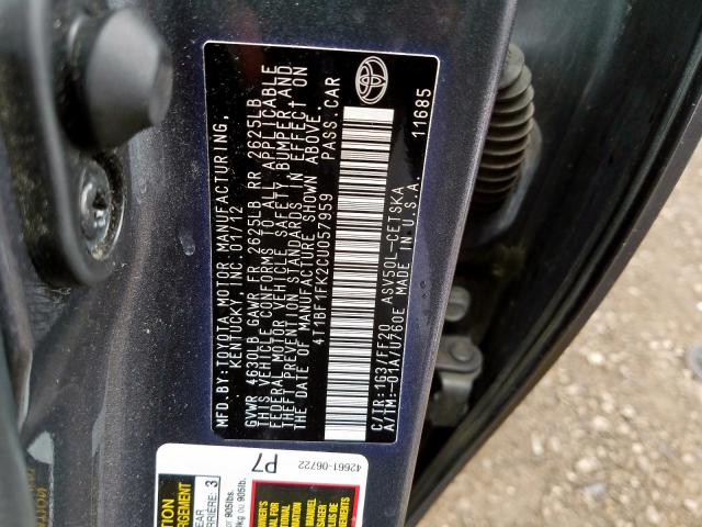 2012 TOYOTA CAMRY BASE 4T1BF1FK2CU057959