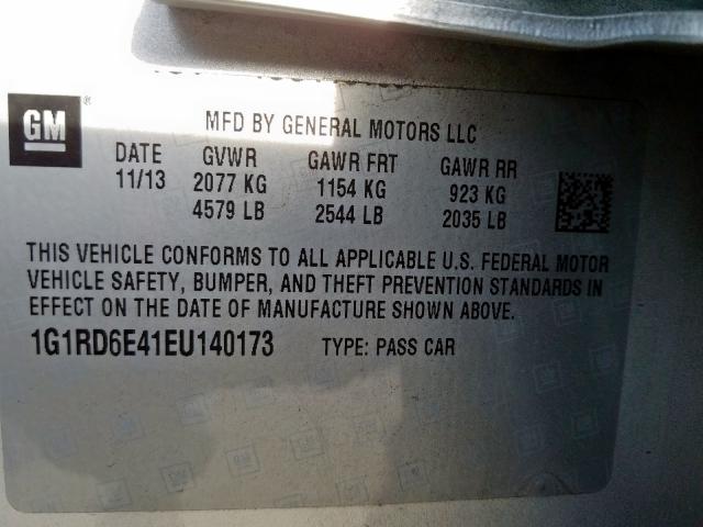 VIN 1G1RD6E41EU140173 2014 Chevrolet Volt no.10