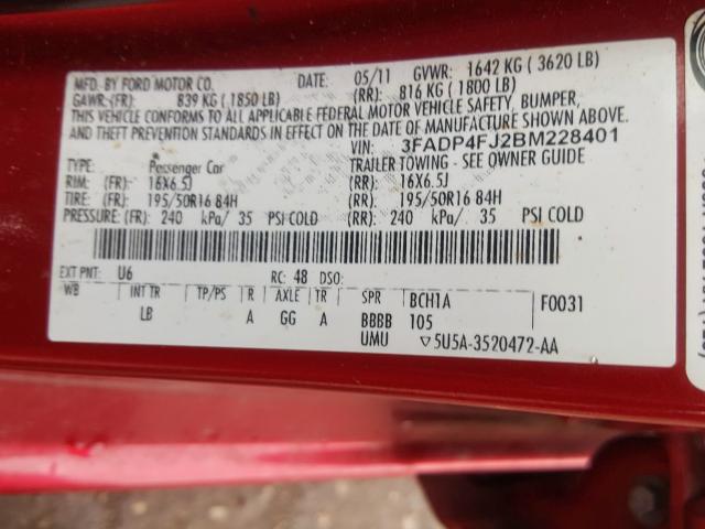 2011 FORD FIESTA SES 3FADP4FJ2BM228401