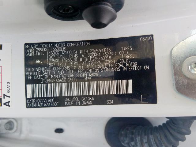 2010 LEXUS GX 460 JTJBM7FX6A5012505