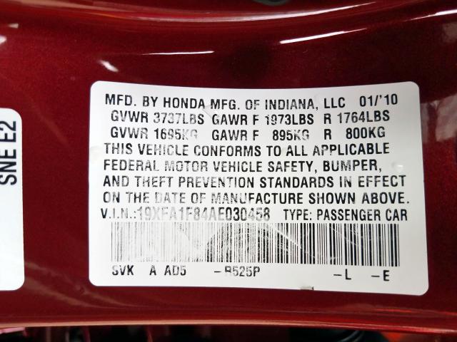 19XFA1F84AE030458 Honda Civic Ex 2010. Фото: 9