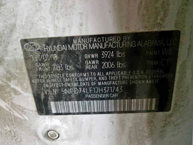 2018 HYUNDAI ELANTRA SE 5NPD74LF1JH371743