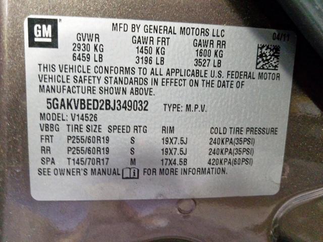 2011 BUICK ENCLAVE CX 5GAKVBED2BJ349032