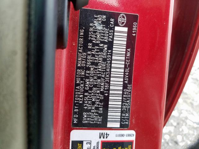 2010 TOYOTA CAMRY 4T1BF3EK5AU045914