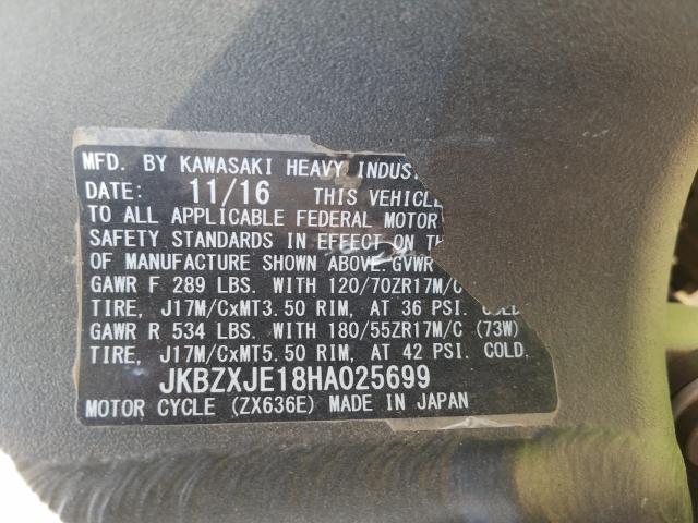 2017 KAWASAKI ZX636 E JKBZXJE18HA025699
