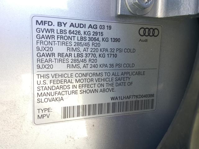 VIN WA1LHAF77KD040386 2019 Audi Q7, Premium Plus no.10