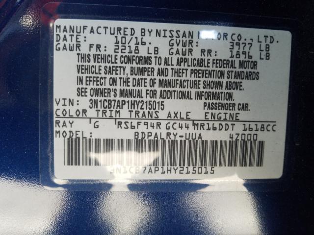 2017 NISSAN SENTRA SR 3N1CB7AP1HY215015