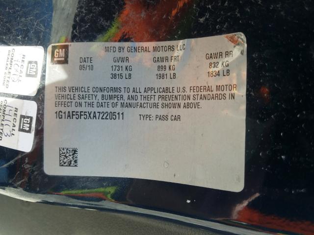 2010 CHEVROLET COBALT 2LT 1G1AF5F5XA7220511
